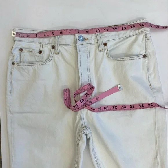 Re/Done || The 80's Long Short Denim Cut Offs Raw Hem Bleach White 29 - Picture 7 of 12